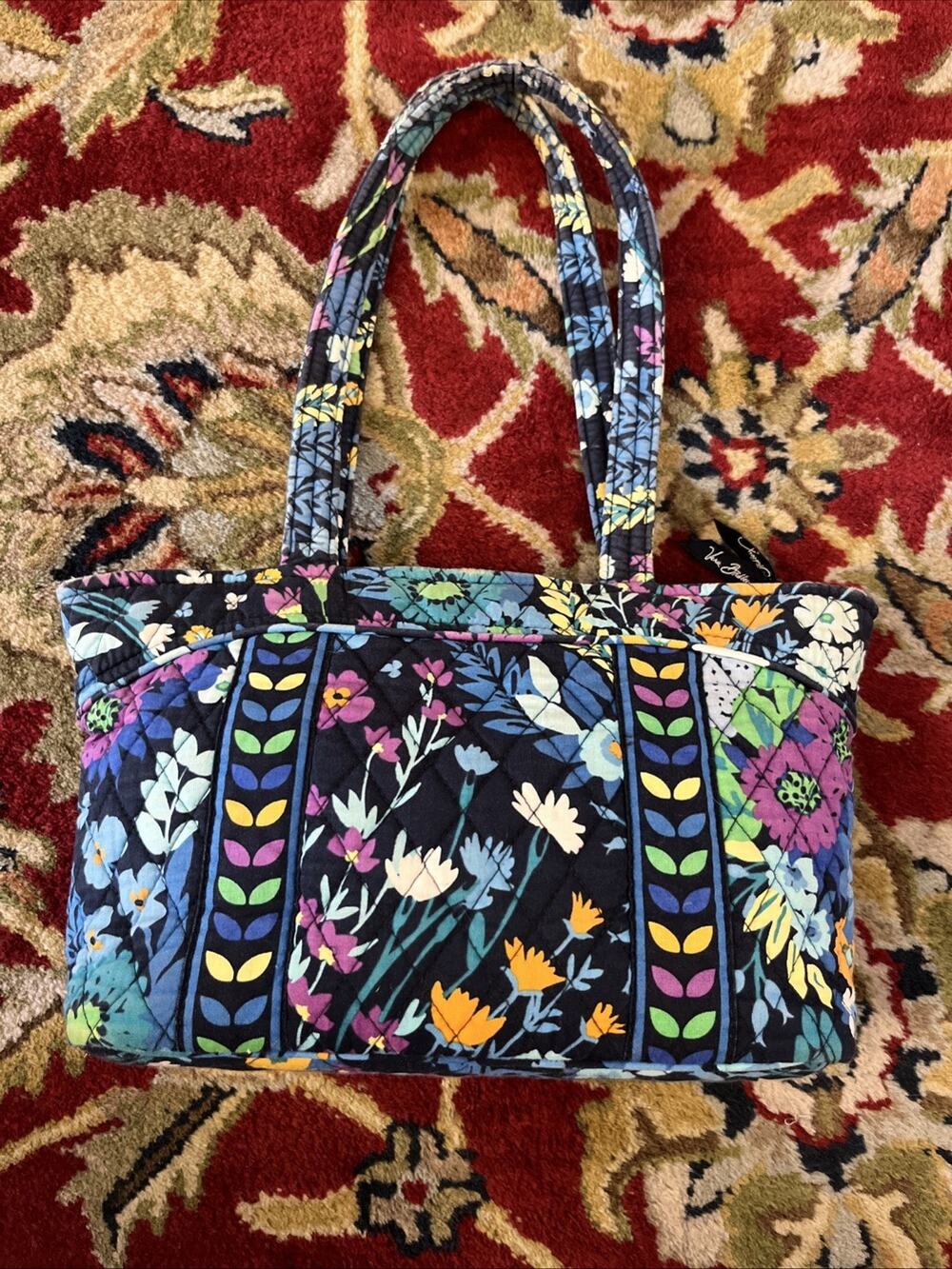 Vera Bradley Midnight Blue Floral Shoulder Bag Vintage * Some Wear On Straps